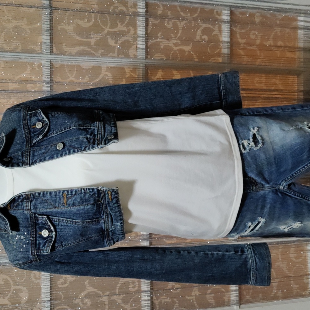 None brand half jean jacket size small
